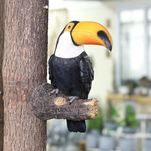 Dekorative Figuren gelbe Schnabel Toucan gefälschte Vogel Skulpturen Simulationsstatue Gartenharz Ornamente Hof Baum Außendekorationen