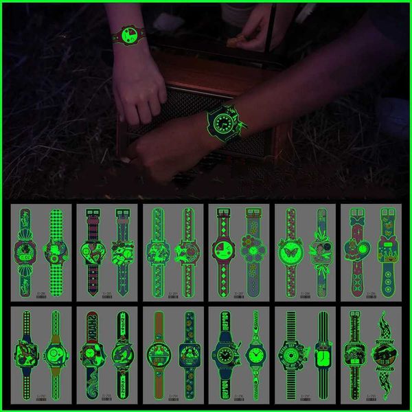 Tatuagem Transferência de tatuagem 10pcs Luminous Racing Racing Cartoon Stickers Glow in the Dark Watch Tattoos Adesivo para crianças Tatuagens impermeáveis temporárias 240426