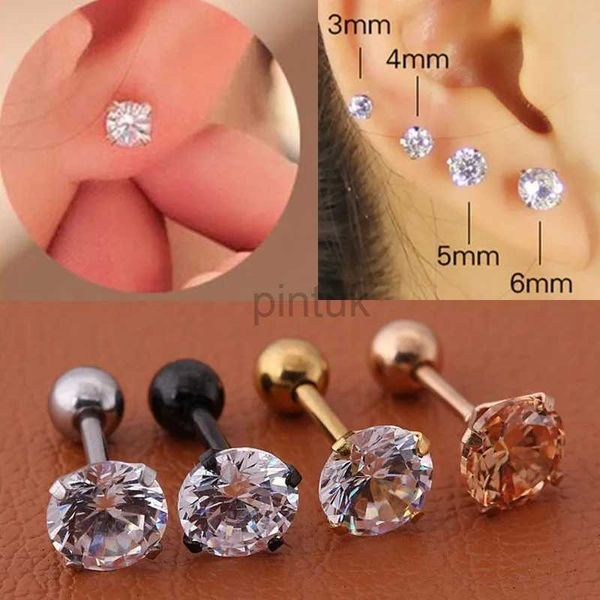 Stud 1pc/Losgröße 3/4/5/6mm 4 Farben Punk Medizinische Edelstahlstahlnadel -Zirkon -Kristall -Bolzen -Ohrringe für Männer Frauen Party D240426