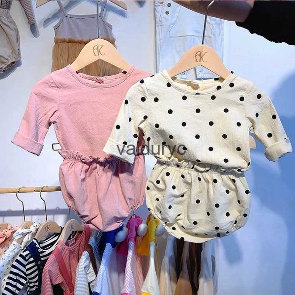 Roupas para roupas 2024 Spring Baby Cloth Polka Dot Boy Garoth Clothes Pure Cotton and Linen Infant Girls Suit de roupa infantil H240506