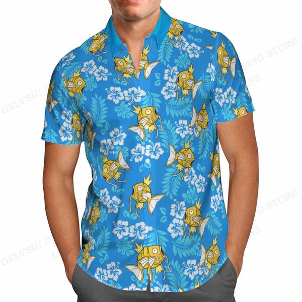 Camisas casuais masculinas camisas havaianas de verão camisa impressa de peixe homens mulheres moda moda curta blusa masculina vocação camisetas de lapela praia Camisas Sea 240424