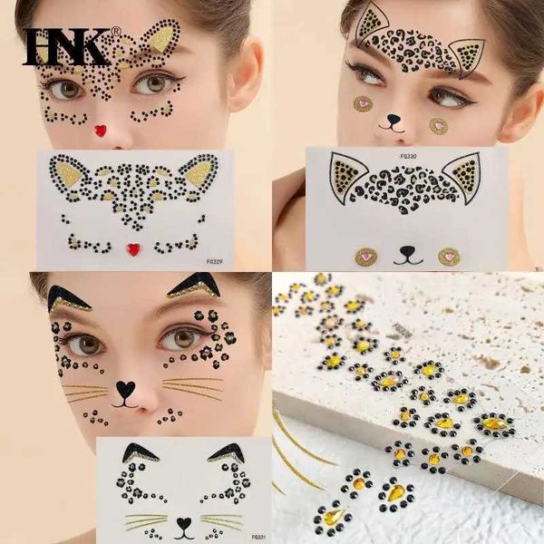 Трансфер с татуировкой 3D Cat Crystal Face Tomary Tattoo Diamond Adhesive Tearsedow Sticker Carnival Party Play