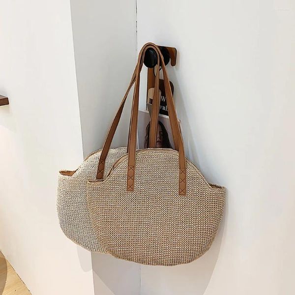 Totes Straw Beach Women Borse Bags fatte a mano in vacanza estiva per le spalle casual