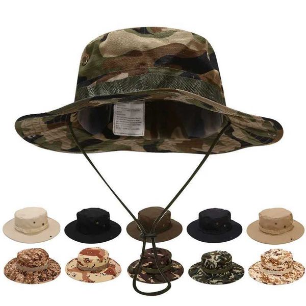 Geniş Kötü Şapkalar Kova Şapkaları Erkek Kamuflaj Bonnie Hats Taktik Ordu Kova Şapkaları Askeri Panama Yaz Kovası CS Avcılık Açık Kamufla Kamu