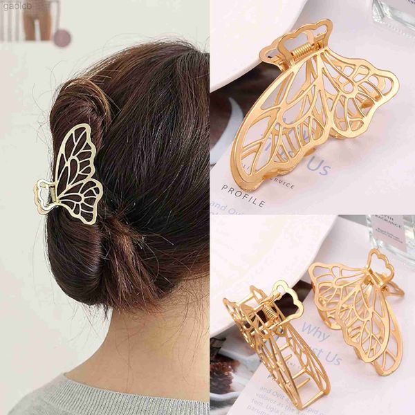 Clipes de cabelo Barrettes Gold Metal Metal Butterfly Clipe de cabelo para mulheres Hollow Out Garra Barrettes Hairpin Hair Acessórios de cabeceira Presentes de atacado 240426