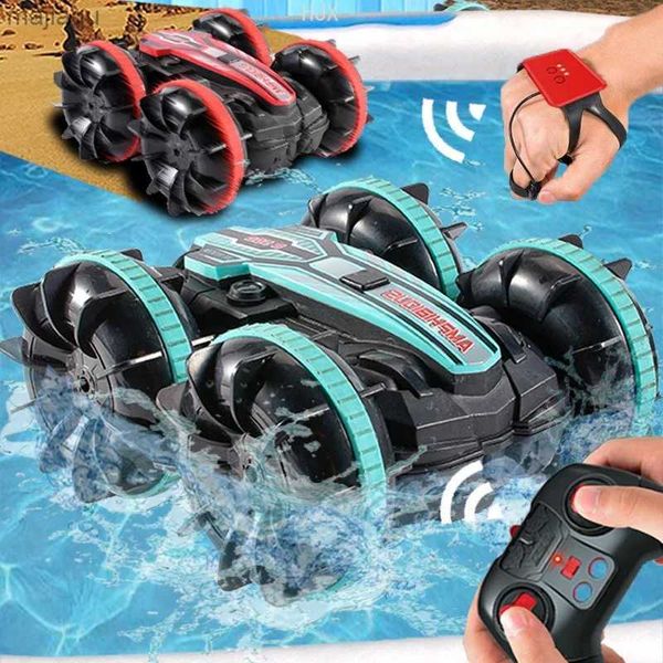 Elektro-/RC -Auto Wasser Land Geste Sensing Stunt RC Cars 4WD Dual Fernbedienungstank Outdoor Beach Spielzeugkinderbootl2404