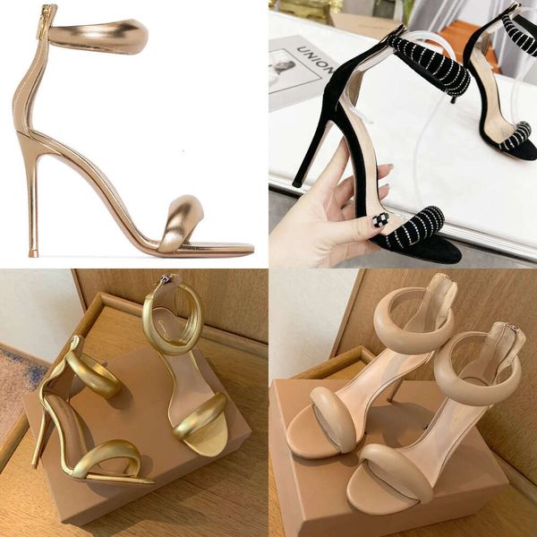 Rossi Gianvito Sandals de ouro Sapato de shoe steepskin sheepskin estreito banda de 10 cm de altura Designers sapatos cobrem o calcanhar 35-41 com a qualidade da qualidade da sandália