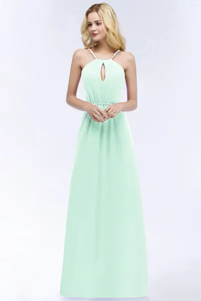Abiti casual Misshow Mint Green Maxi Summer Solid for Women Sexy Halter Neck Crystals Beach Dress Female Evening Prom Party Party