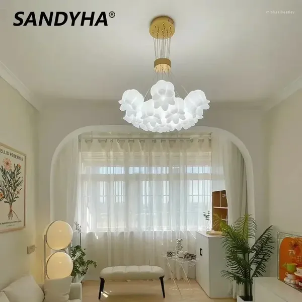 Chandelins Sandyha francês moderno linglan linglan lustre para quarto decoração de casa retro romântica de iluminação pendurada mesa