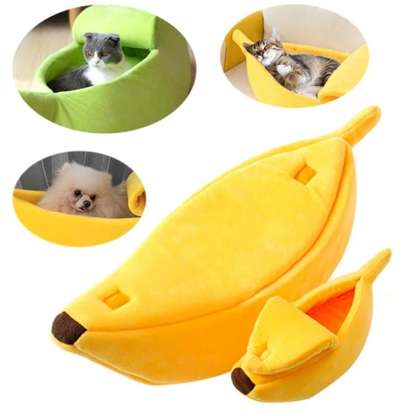 Case Caldo letto per gatto a forma di banana letto accogliente cestino accogliente cucciolo cucciolo cuscino di cuscino portatile pet sleep mat mat gatti forniture