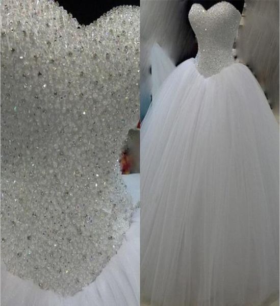 Vestidos de noiva de miçangas de miçangas de mariee vestido de noiva comprimento do piso Tulle Corset Vestidos de baile traseiros qc10992645783