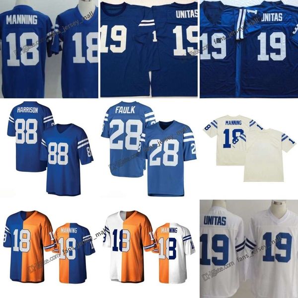 Перезагрузка 19 Johnny Unitas Football Jerseys 18 Peyton Manning 28 Маршалл Фолк 88 Марвин Харрисон сшит Джерси