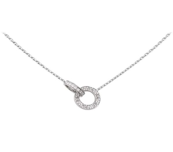 Cartão Love Double Ring Colar Female Sterling Silver Tik Tok com pingente de círculo de diamantes completos simples para namoradas de aniversário gif9747556