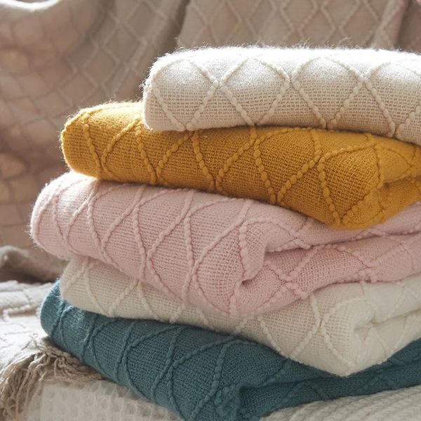 50x60 вязаный бросок одеяло уютный легкий декоративный подарок с кисточками для дивана путешествий All Seasons Pink White 240409