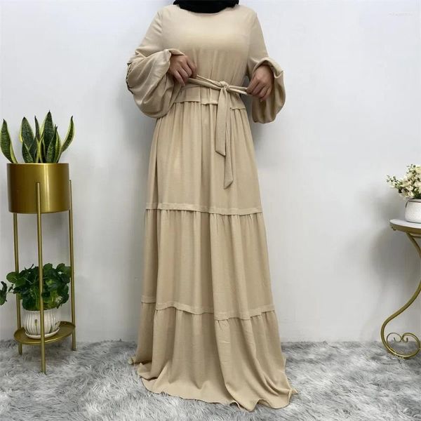 Ethnische Kleidung Chiffon Manschettenärmel Muslim Kleid Nahen Osten Dubai Abayas Türkei Islamische Kaftan Frauen Einfache Langarm Lose Damen