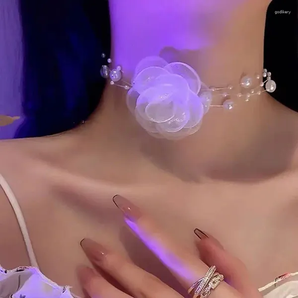 Suçlar Ins Style Style Collarbone Zincir Takıcı Gül Yaka Kolye Simülasyonu İnci El Yapımı Gotik Lolita Çiçek Aksesuarları