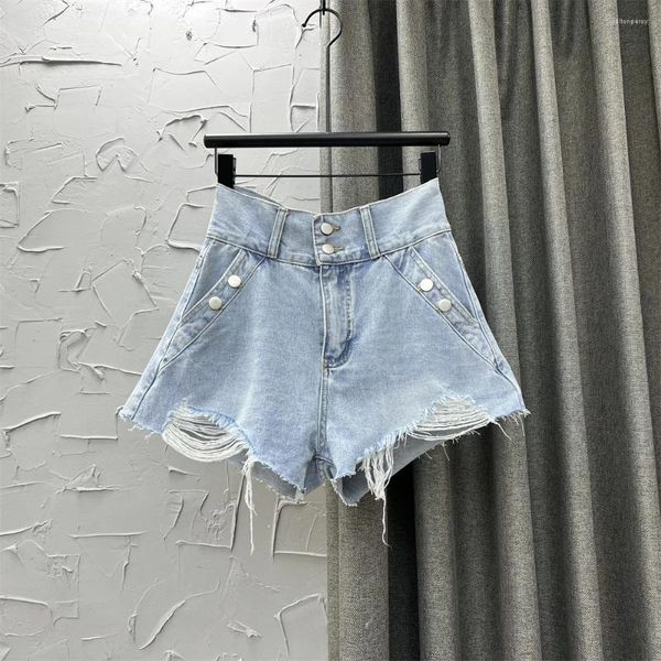 Frauen Jeans riss hohe Taille Blue Denim Shorts Frauen 2024 Frühlings Sommer Lose A-Line Wide-Bein Hosen Frau kurz Jean Mujer