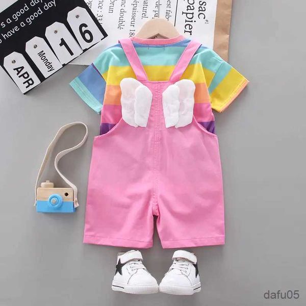 Kleidungsstücke Sommer Kausale Kinder Baumwolle Kleidung Kinder Mädchen Streifen Hemd Overalls Bib Hosen 2pcs/Sets Säuglings Kinder Mode -Kleinkind Tracksuit