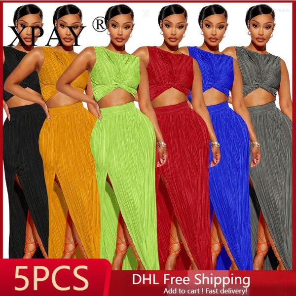 Abiti da lavoro 5 pezzi all'ingrosso oggetti all'ingrosso Crop Top Flit Long Skirt Due pezzi Set di abiti per set di abiti da donna Fashion Sexy Elegant Y2K X13023