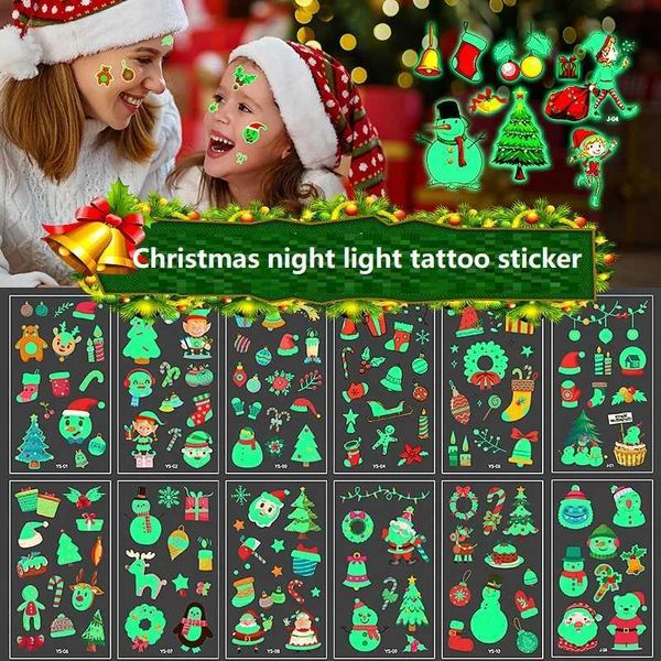 Trasferimento di tatuaggi Nuovi 10 pezzi da 10 pezzi Glow di Natale negli adesivi da tatuaggio scuro per bambini Tatuaggi impermeabili per bambini Mini adesivi luminosi 240427