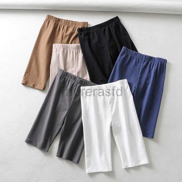 Damenshorts sexy Frauen Baumwolle Hochtütig elastische reine Farbe Schlanke knielange Fahrradshorts weiblich D240426