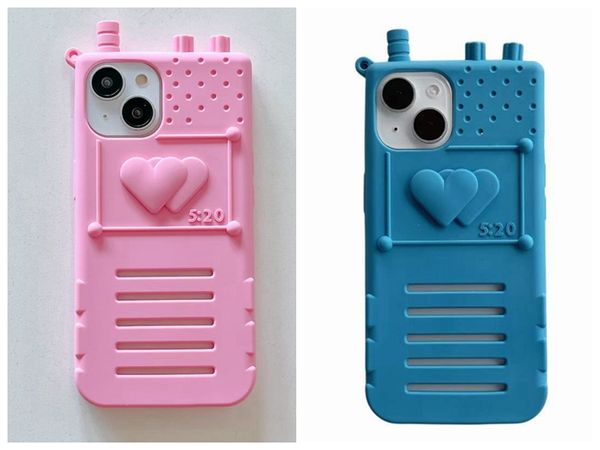 520 amantes casos de silicone macio para iPhone 15 Pro Max 14 13 12 11 3d Heart Love Call Phone Design Pink Blue celular Tampa traseira da pele