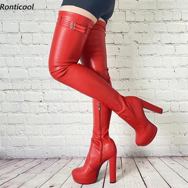 Botlar ronticool kadın platform uyluk bahar unisex tıknaz topuklu yuvarlak ayak parmağı muhteşem pembe mor kırmızı cosplay ayakkabıları bize boyut 5-20