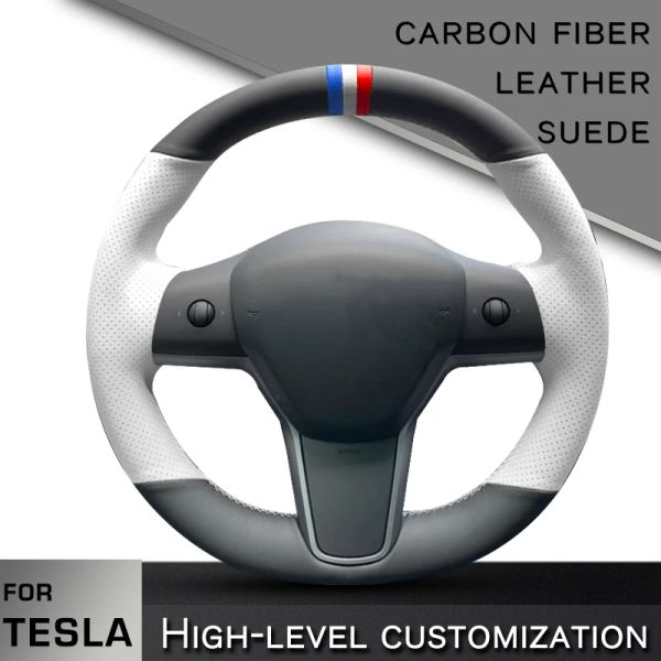 CARS 2023 Tampa de trança de direção de carro personalizada para Tesla Modelo 3 Modelo Y 20172023 22 21 Costura de mão Elegante Moda Auto Interior