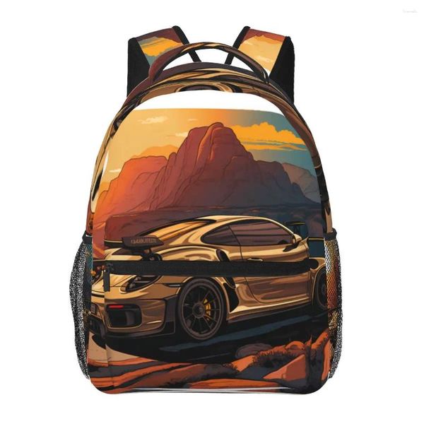 Mochilas Classic Sports Car Sun Mountain Sport Backpacks Unissex Moda School School School Pattern Rucksack