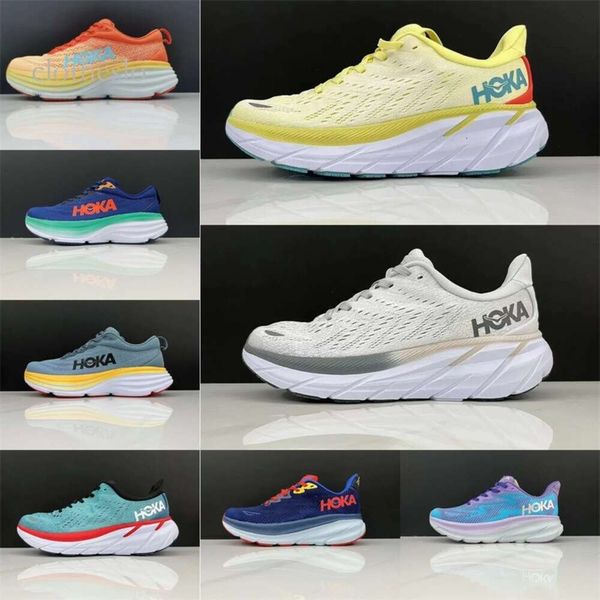 Shoe Man Clifton 8 Scarpe da corsa scarpe da donna Womens Bondi 8 Clifton 9 Triple Summer White Summer Song Blue Coral Peach Real Teal Lunar Rock Sports Falliale da uomo