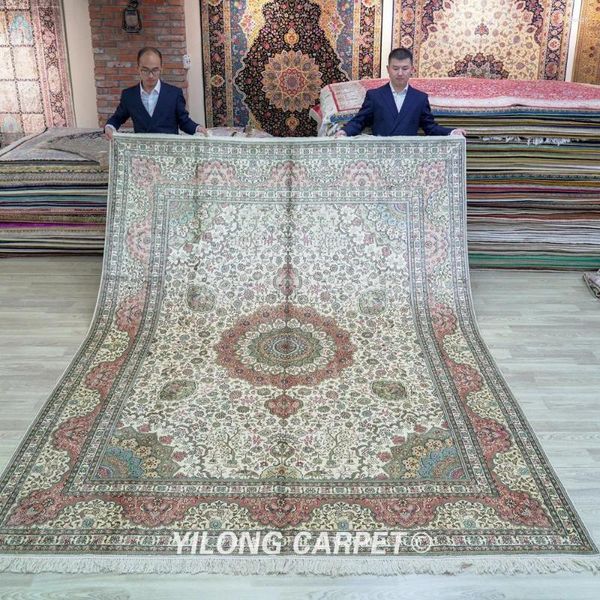 Tappeti da 8'x10 'a mano fatta classica tappeto persiano di seta di lusso déco tabriz tappeto (SL134b)