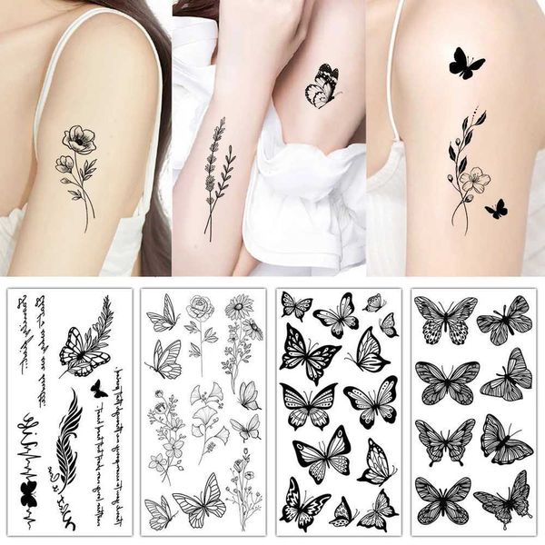 Tattoo Transfer Tattoo Sketch Sketch Flow Flower Temporary Tattoo Butterfly Tattoo Sticker Body Art Diy Insproof Sweat During During Sexy 1pcs 240426