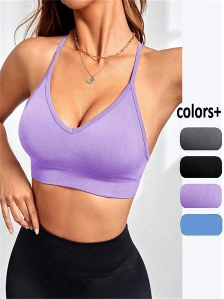 BRAS Women Sports Bra Top Push Up Fitness Fixed com Pad Yoga Rouphe Gather Sexy Deep V Lingerie sem costura Running Vest Gym Wear