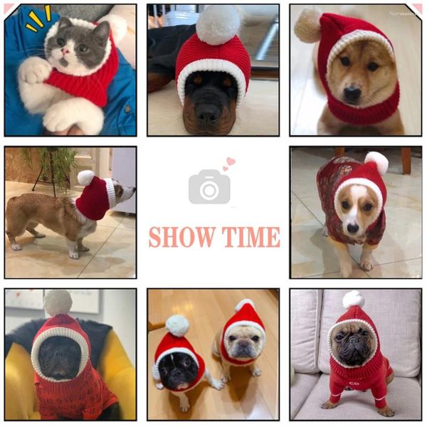 Собачья одежда для домашних животных зимние рождественские кот Смешная праздничная костюма щенка Санта -красная шляпа с мячом для маленьких средних больших собак