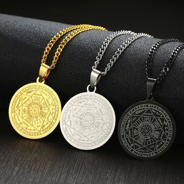 O selo dos sete arcanjos de Asterion Seal Solomon Kabbalah Amulet Pingente Colar Pingente Aço Anterior Jóias Machoes Presente284Q