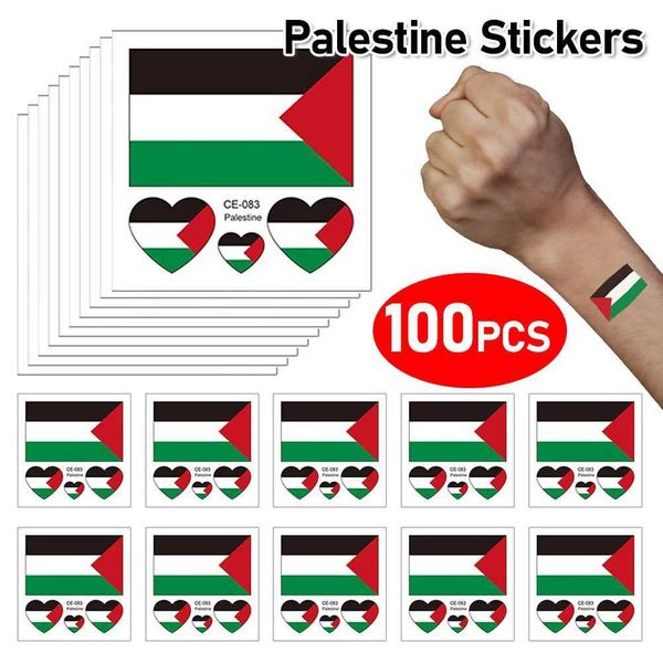 Transferência de tatuagem 10-100pcs Palestine Face Arm Stickers Starther de água Vibrante Cores vibrantes Tattoo de tatuagem Remoção sem esforço 240427