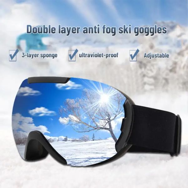 Occhiali da sci con occhiali antifog Nuovi occhiali di grandi dimensioni con cintura speculare regolabile PC Wearre Resistant Doublelayer Ski Mask per adulti