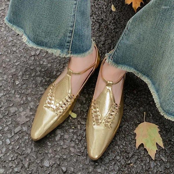 Lässige Schuhe 2024 Ankunft echte echte Leder -Frauen Heels Gold Silber Fashion Party Hochzeits High Heel Vier Jahreszeiten