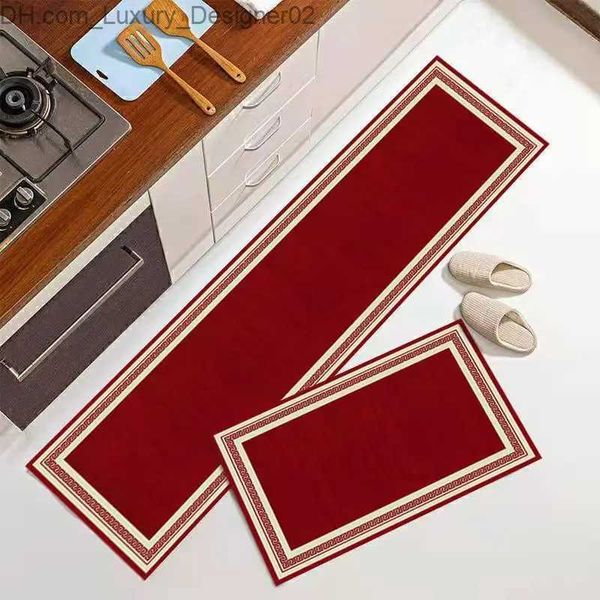 Teppich Anti Slip Long Küchenmatte Rot absorbierende Badezimmer Teppich Schlafzimmer Wohnzimmer Bodenfläche Eingangstür Gebet Q240426