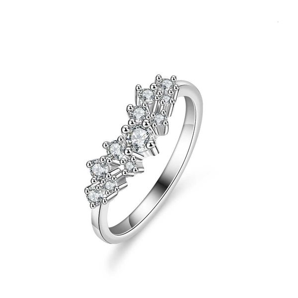 Stone Ring Mosang feminino S925 Sier Ring V-Row Ins Diamond Ring com Champagne Gold Plating