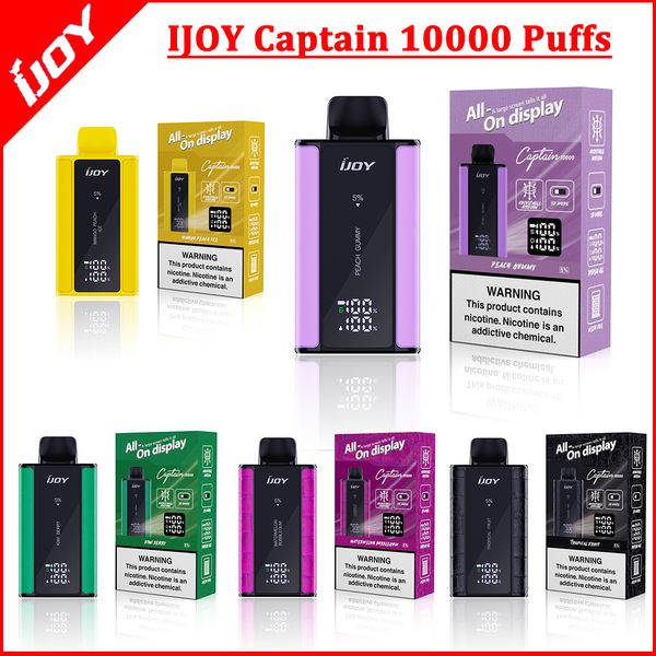 Одноразовый вейп оригинал капитан Ijoy 10000 Puffs 10K Vapes Pen 20 Flavors E-сигареты Vapes сетчатые катушки для катушки для дисплея E-Cigarettes 5% Перезаряжаемые