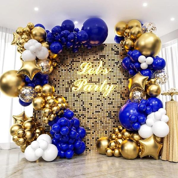 Decorazione per feste Royal Blue Balon Arch White Gold Balloons Kit Star Star Foil Globos Decotta di compleanno di laurea