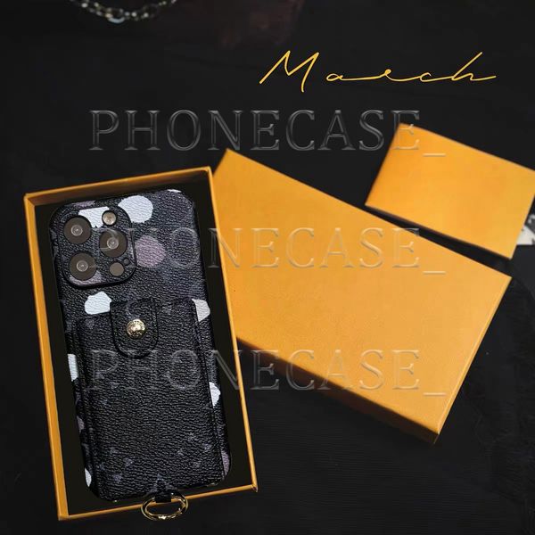 Schöne iPhone Phone Cases 15 14 Pro Max Luxusringschlüssel Lu -Kamera Schutz Lederkarte Geldbörse Hi Qualität 18 17 16 15pro 14pro 13pro 13 12 11 Designer -Hülle mit Logo -Box LF