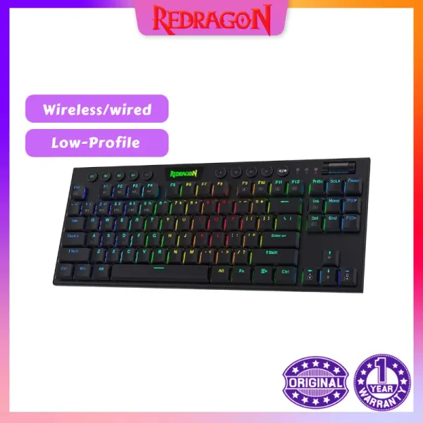 Steuerelemente Redragon K621 Horus TKL Wireless RGB Low -Profile Mechanische Tastatur verkabelt 80% Ultradünn