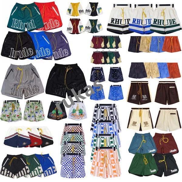 Shorts masculinos shorts de designer de verão rhude moda de moda praia masculino de alta qualidade use vermelho azul preto calças roxas mensagens curtas euros tamanho 11