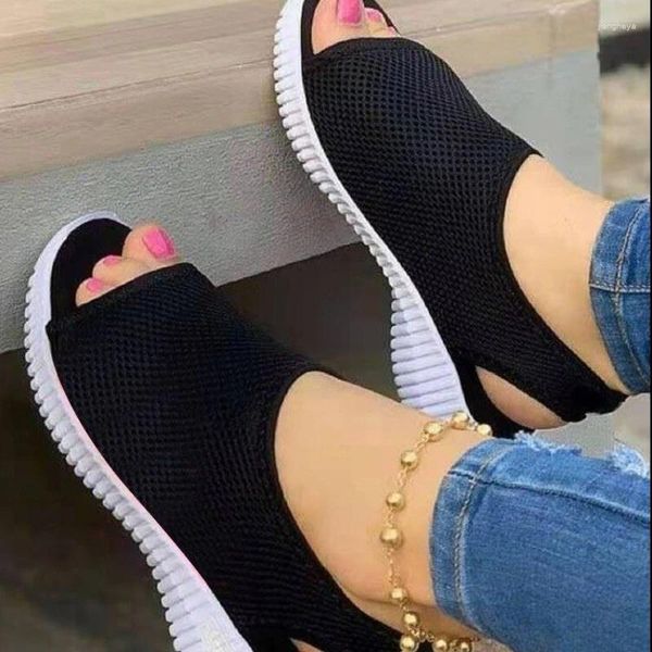 Lässige Schuhe Sommer Frauen 2024 Mesh Fischplattform Frauen geschlossener Zehenkeil Sandalen Ladies Light Female