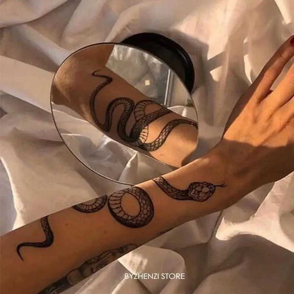 Tattoo Transfer Women S Black Snake Dark Wine Temporäre Tattoo -Aufkleber für Männer wasserdichte Körpertüfentziehungen Tier Schlange coole falsche Tattoos 240426