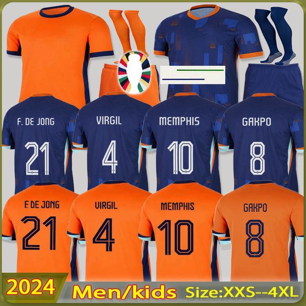 24 25 Niederlande Holland Fußballtrikot 2024 Euro -Pokal Niederländische Nationalfußball -Hemd Männer Kinder Kit Full Set Home Away de Ligt Memphis Xavi Gakpo