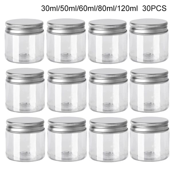 Garrafas 30pcs 50ml Plástico vazio Praços de cosméticos transparentes com lid de maquiagem de maquiagem de pílula de pílula de pílula de pátio de pátio