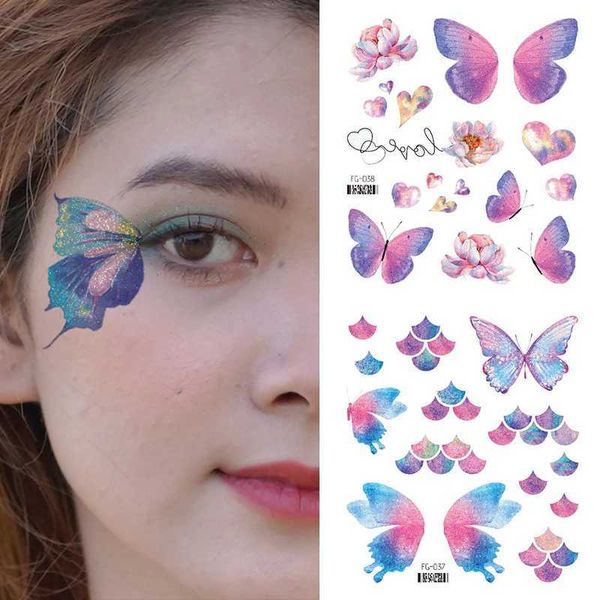 HLE9 Tattoo Transfer 3D Butterfly Tattoos Starther para mulheres Tattoo de arte corporal Tattoo Rose Flower Feather Tattoo Lady Tatoo Fake Tatoo 240427